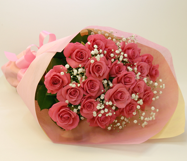 バラ 薔薇 の花束 ピンク２０本 かすみ草付き バラの花束 Com