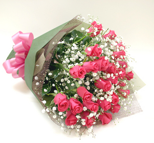 バラ花束 ピンク１６本 花の贈り物はフラワーズ ドゥ 花キューピット加盟店